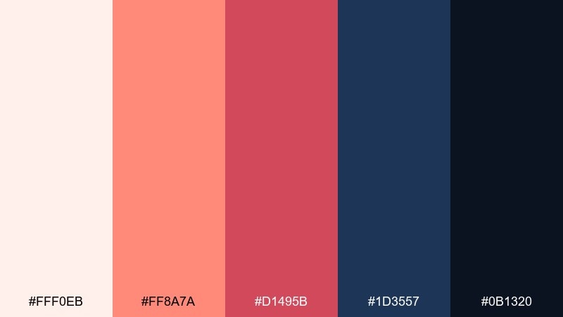 coral and navy formal beach color palette with hex codes