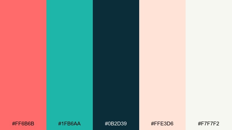 coral and teal pop complementary color scheme with hex codes