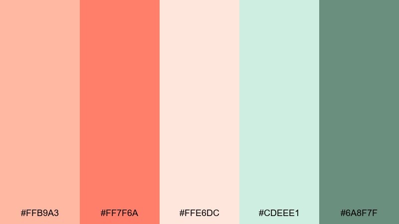 coral blush and mint color palette with hex codes