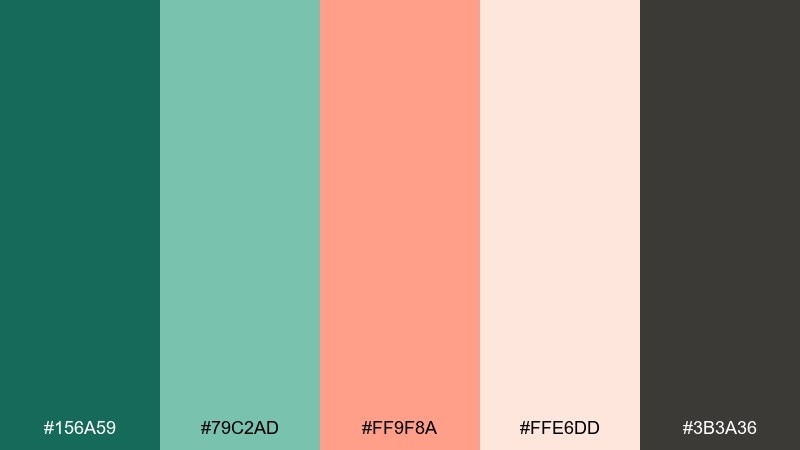 coral canopy green peach color palette with hex codes