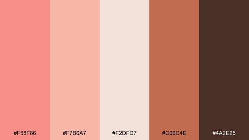 coral clay salmon peach color palette with hex codes
