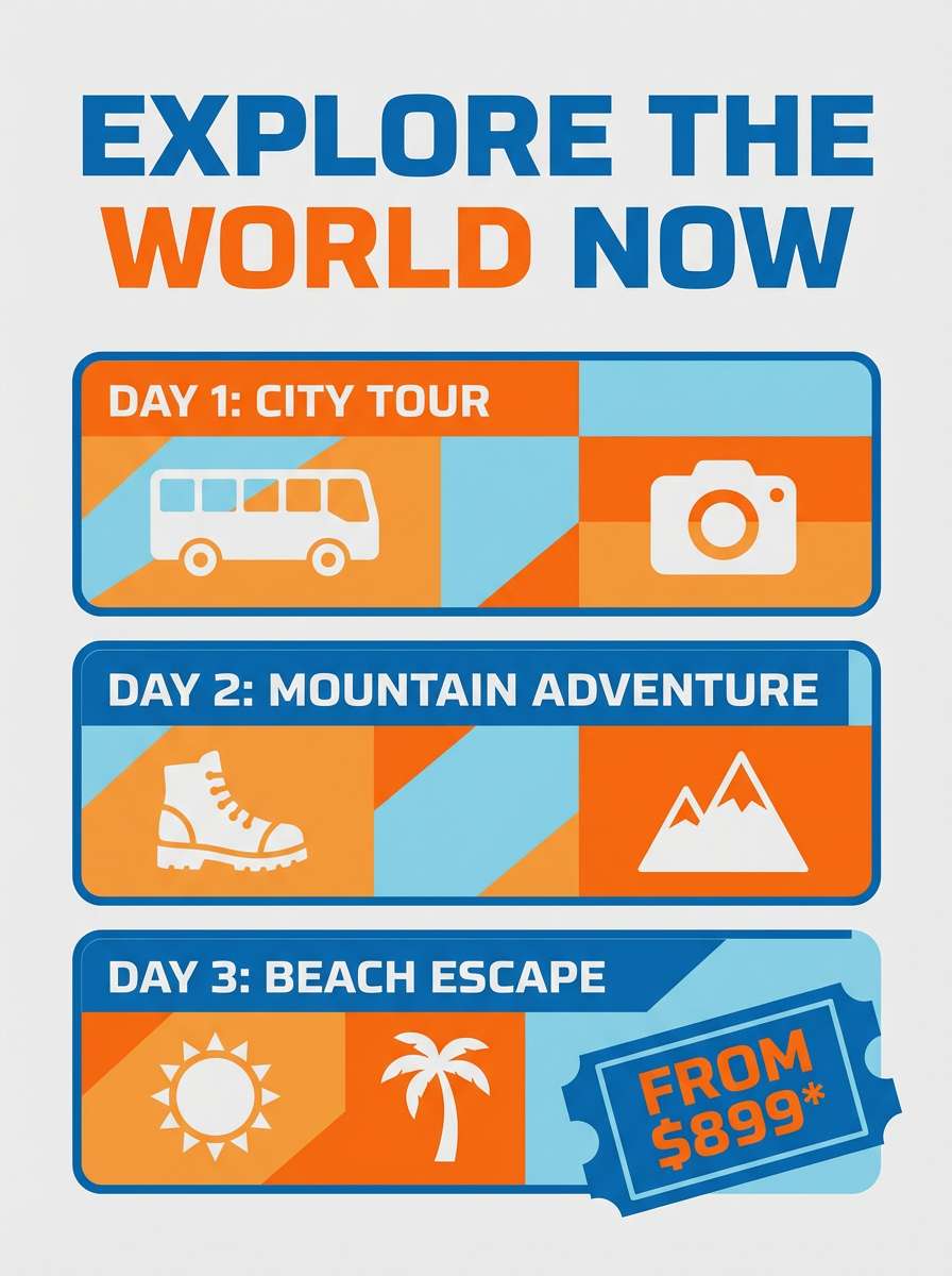 travel flyer orange blue
