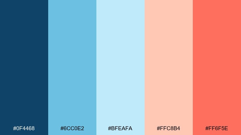 coral compass blue and peach color palette with hex codes