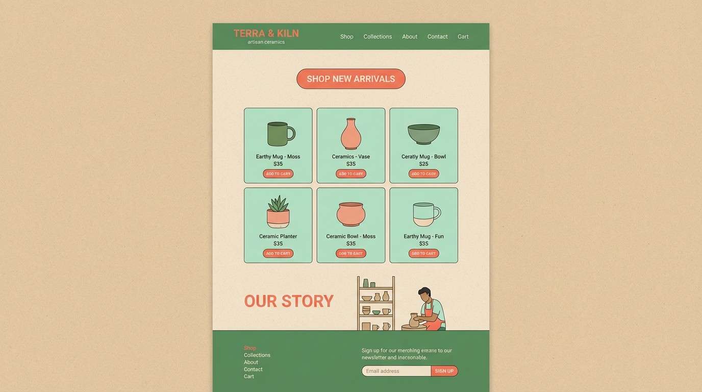 artisan ceramics website mockup