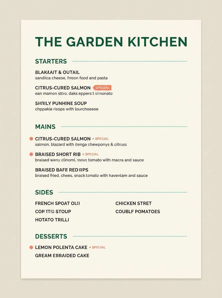 clean restaurant menu