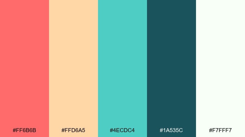 coral lagoon fun color palette with hex codes