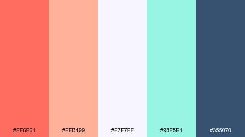 coral mint gelato color palette with hex codes