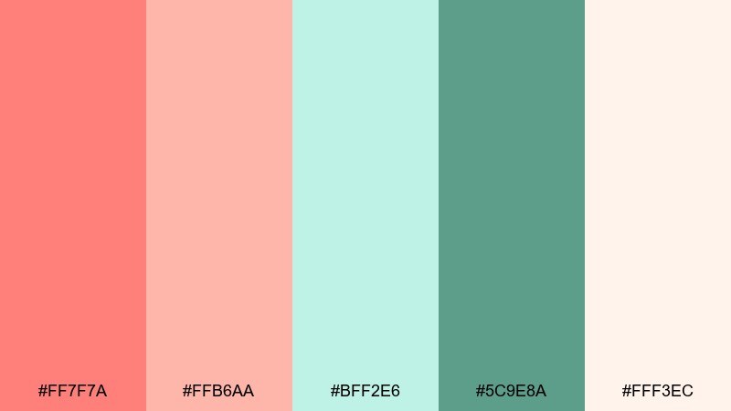 coral mint gelato coral salmon color palette with hex codes