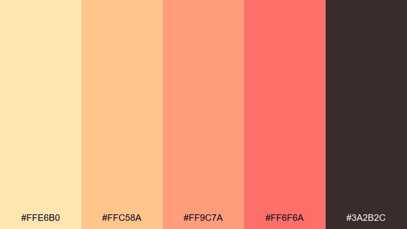 coral peach pop color palette with hex codes