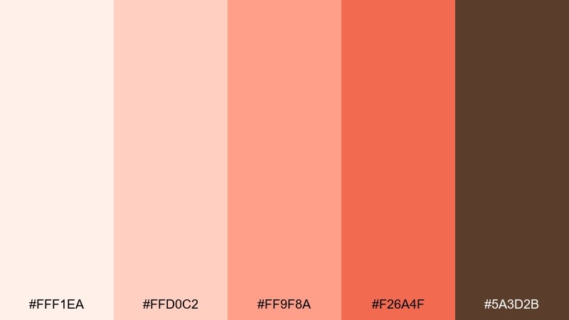 coral peach sorbet watercolor color palette with hex codes