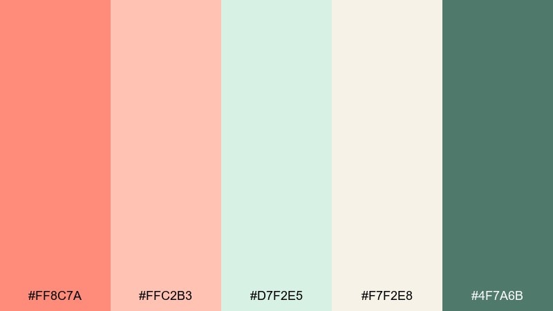 coral petal seafoam garden wedding color palette with hex codes