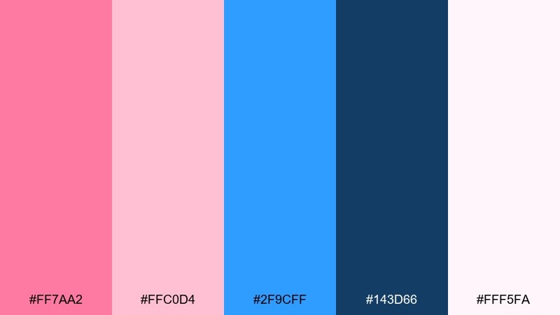 coral pink cobalt color palette with hex codes