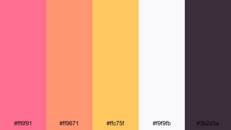 coral pink sunset color palette with hex codes