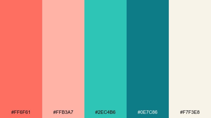 coral reef accent coastal color palette with hex codes
