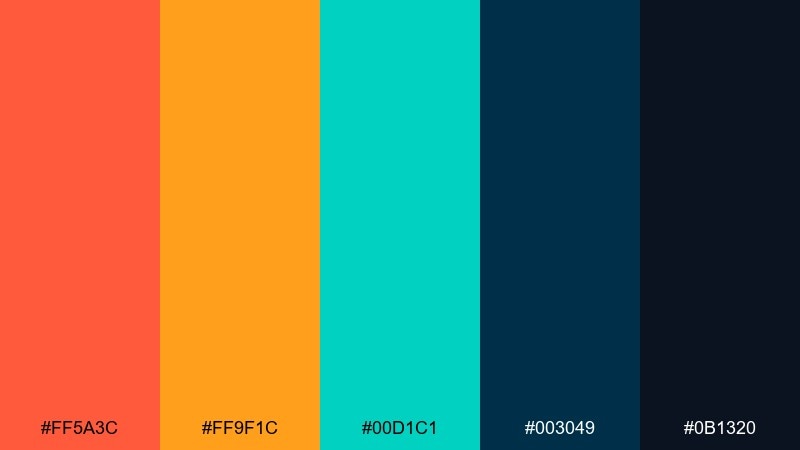 coral reef night orange cyan color palette with hex codes