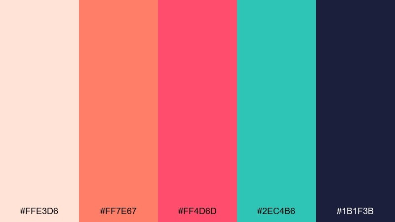 coral reef pop beach color palette with hex codes