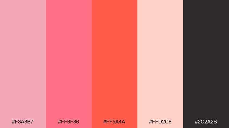 coral rose pop color palette with hex codes