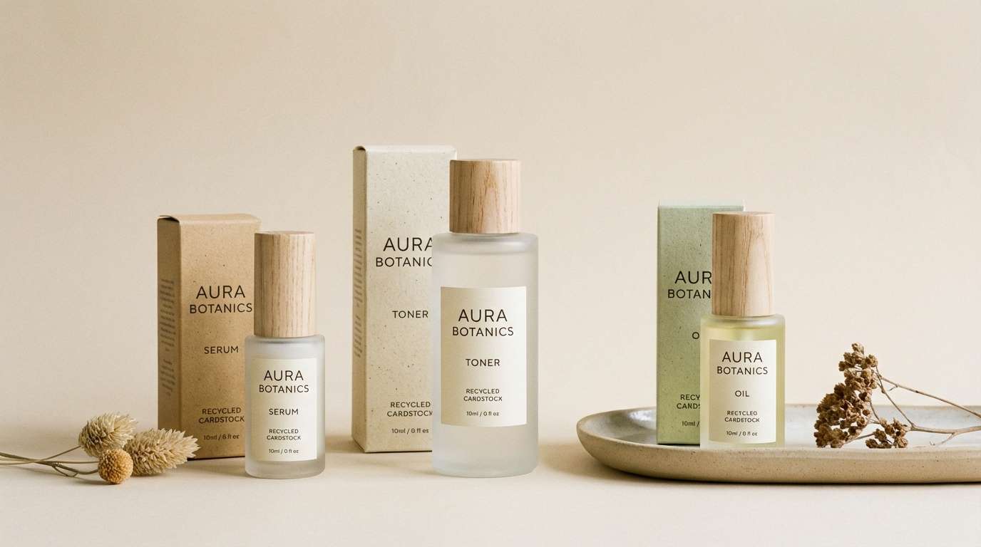 minimal skincare packaging scene