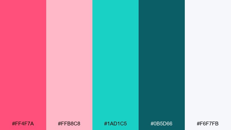 coral teal punch color palette with hex codes