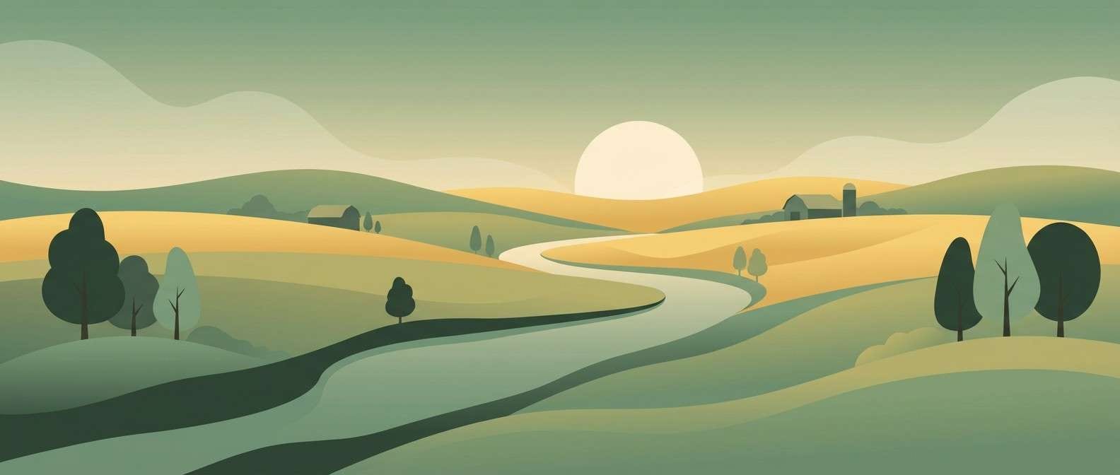 panoramic dawn landscape illustration