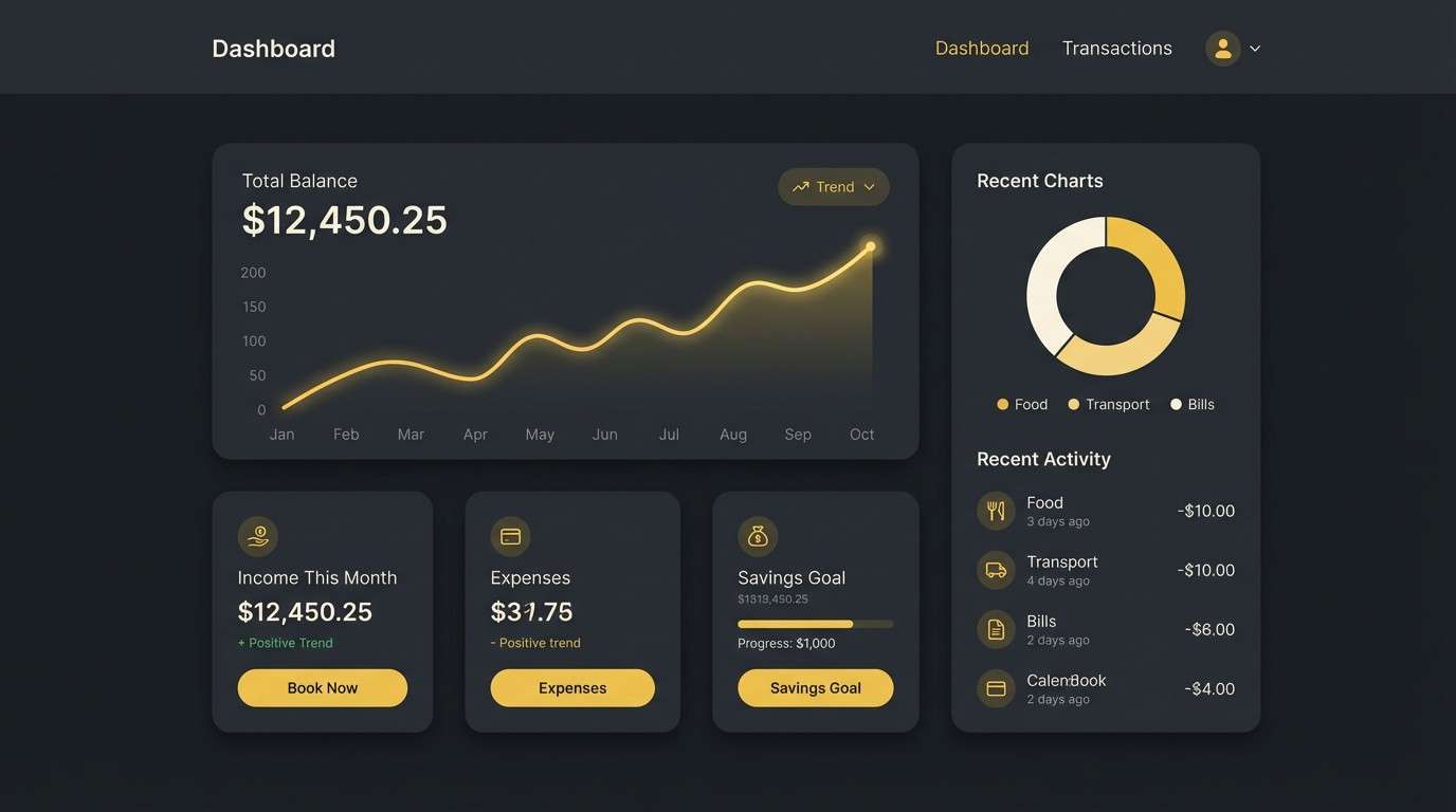 dark mode ui gold accent