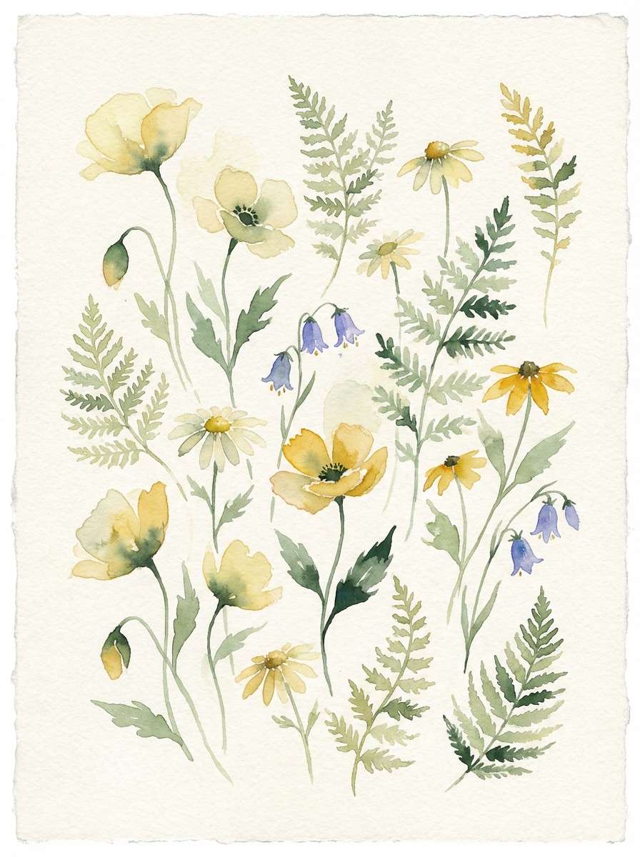 watercolor meadow botanical print