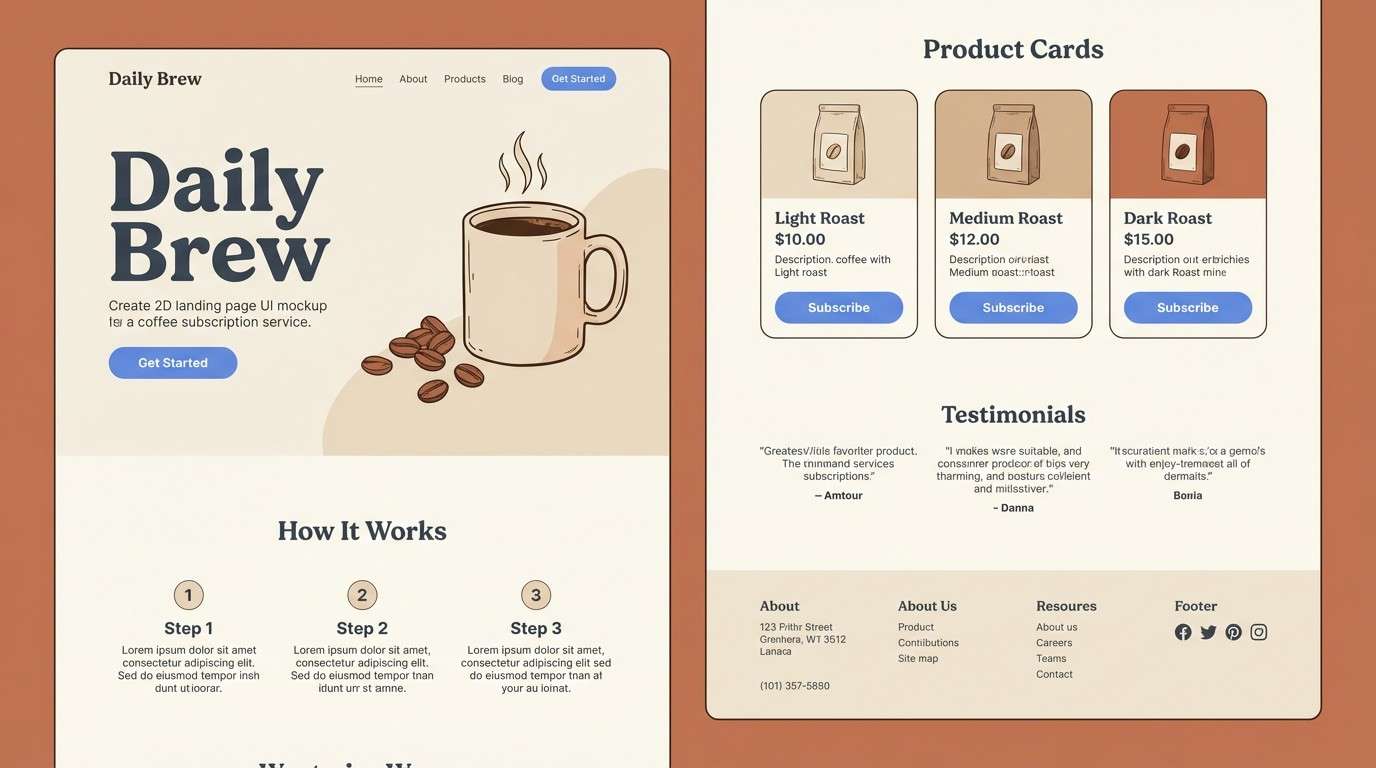 coffee landing page in warm neutrals