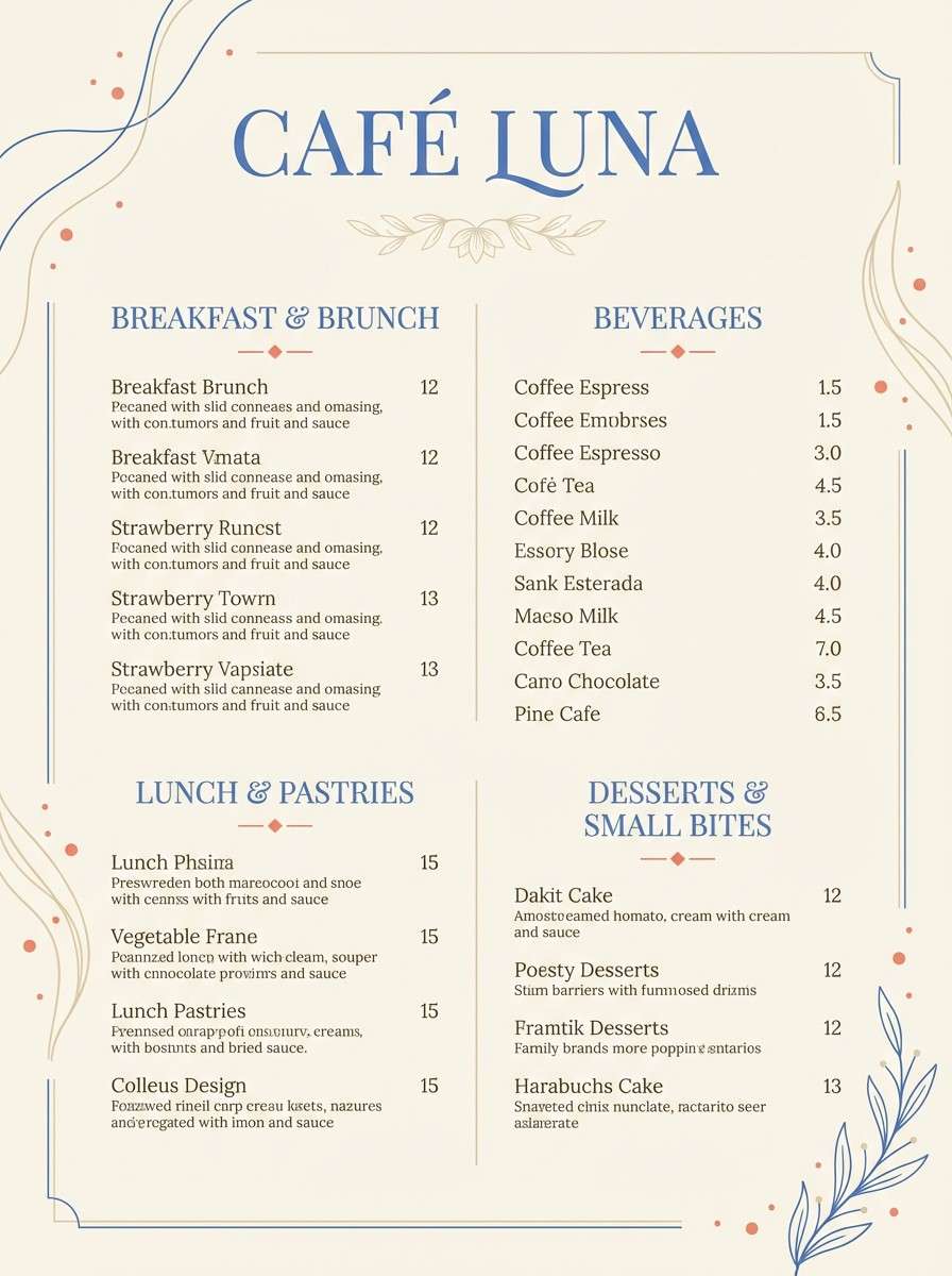 cafe menu in vintage tones