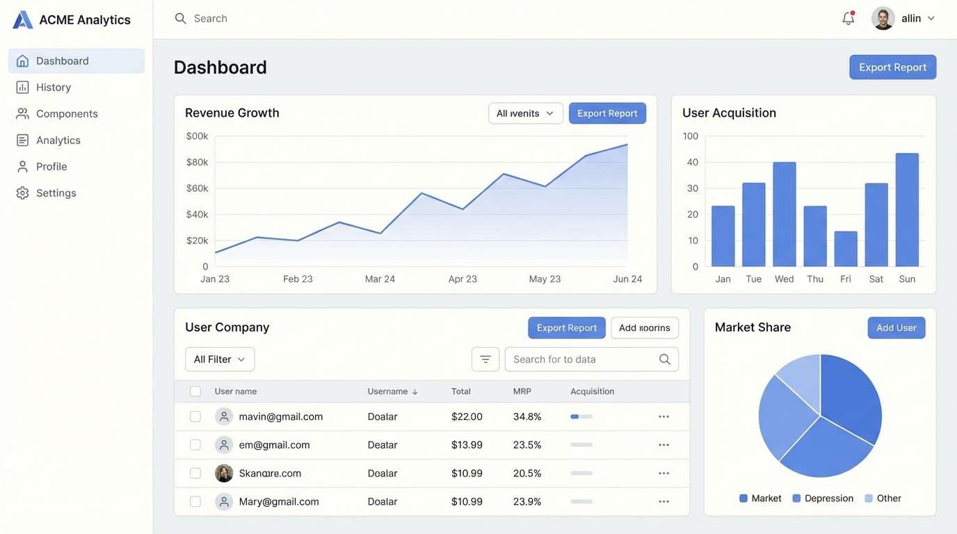 clean dashboard with blue accents