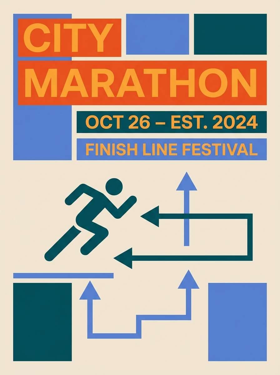 sports poster in blue and orange