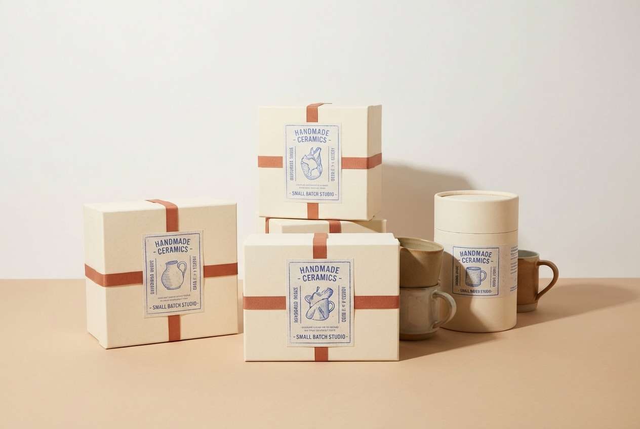 ceramics packaging with blue accents