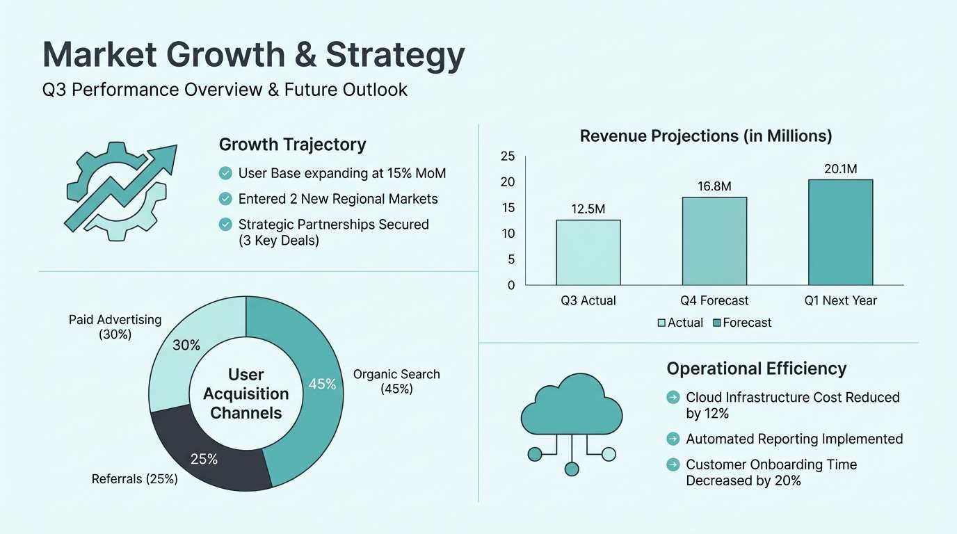 corporate slide deck layout in green light blue accents