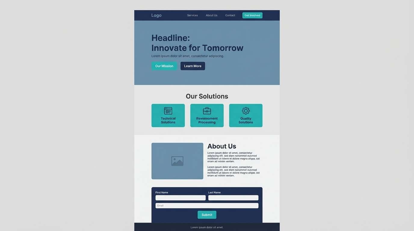 corporate website in blue teal gray