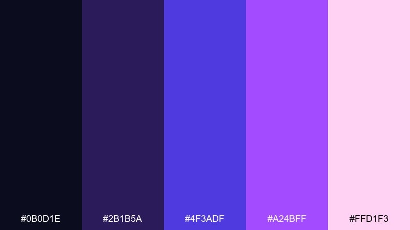cosmic berry drift violet blue color palette with hex codes