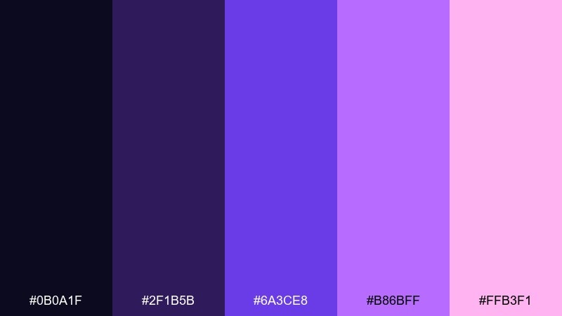 cosmic bloom violet purple color palette with hex codes