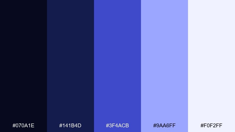 cosmic navy indigo blue color palette with hex codes