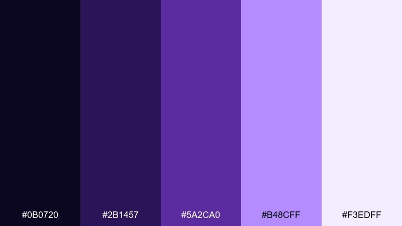 cosmic purple fade cinematic color palette with hex codes