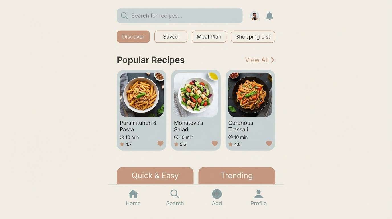 recipe dashboard ui mockup