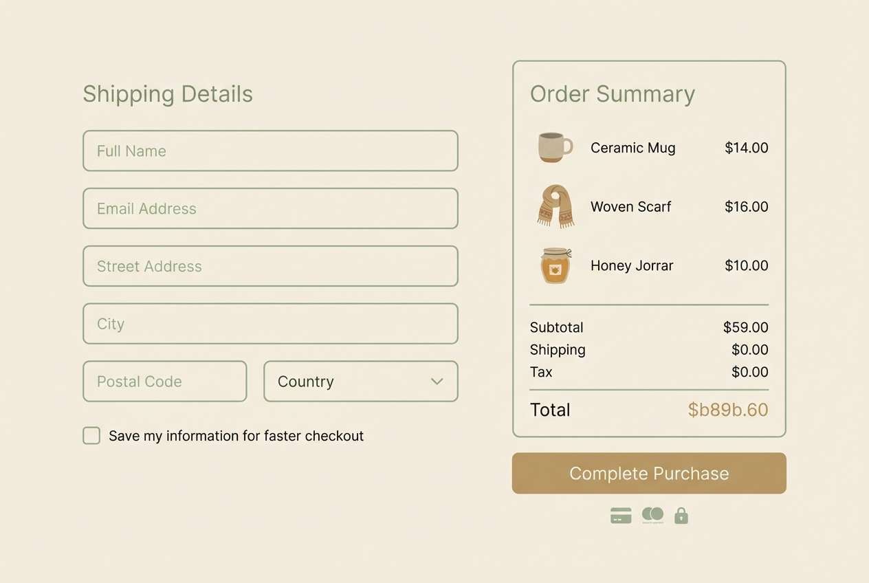 artisan checkout ui mockup