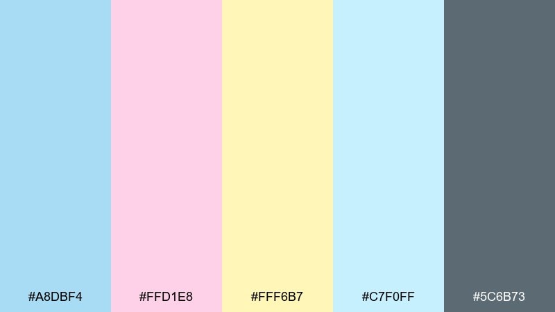 cotton candy calm baby blue color palette with hex codes