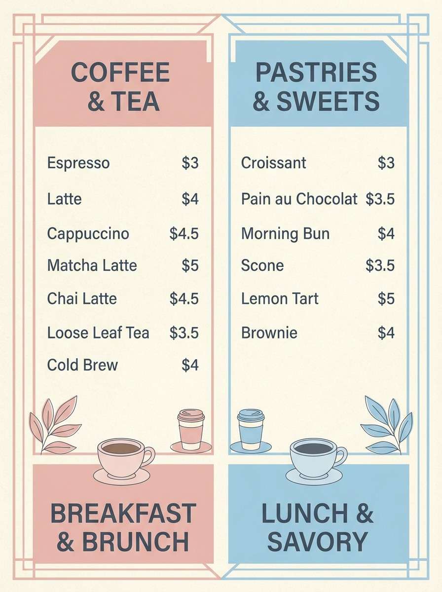 pastel cafe menu layout