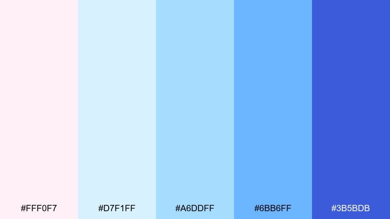 cotton candy current blue and light blue color palette with hex codes