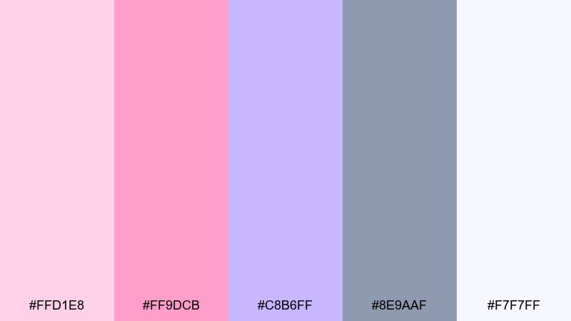 cotton candy dusk color palette with hex codes