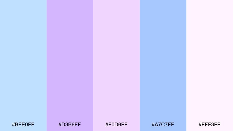 cotton candy dusk pastel blue purple color palette with hex codes