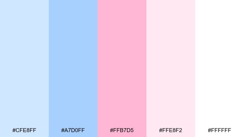 cotton candy fade light blue color palette with hex codes