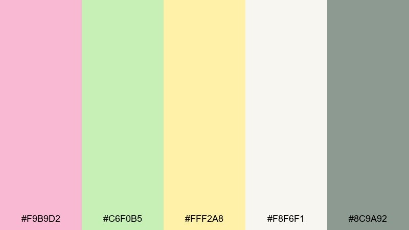 cotton candy lime pastel pink green yellow color palette with hex codes