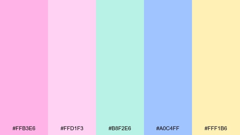 cotton candy sky candy color palette with hex codes
