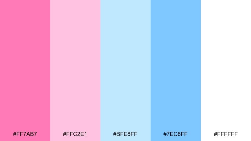 cotton candy sky flamingo pink color palette with hex codes