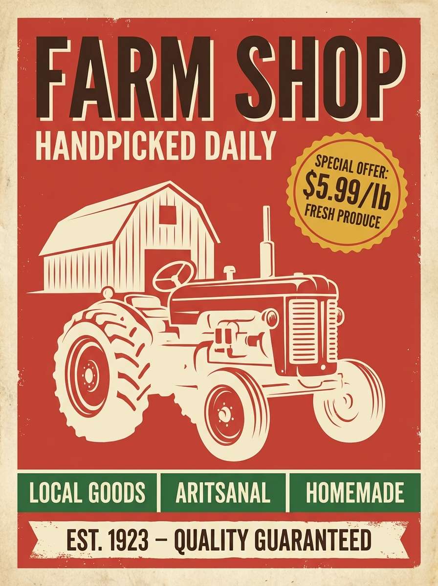 retro farm shop poster