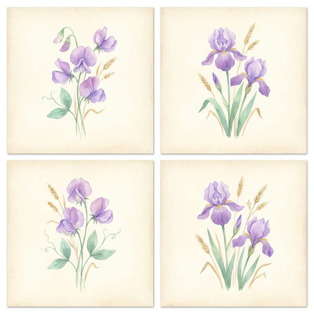 lavender watercolor botanical set